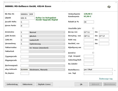 MS-Adam Abonnement Datenerfassung